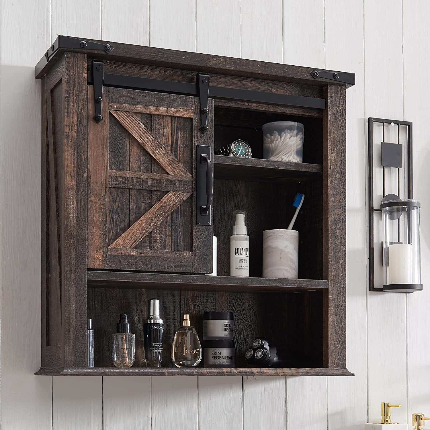 Bathroom Wall Cabinet, Farmhouse Medicine Cabinet with Sliding Barn Door & Adjustable Shelves ...