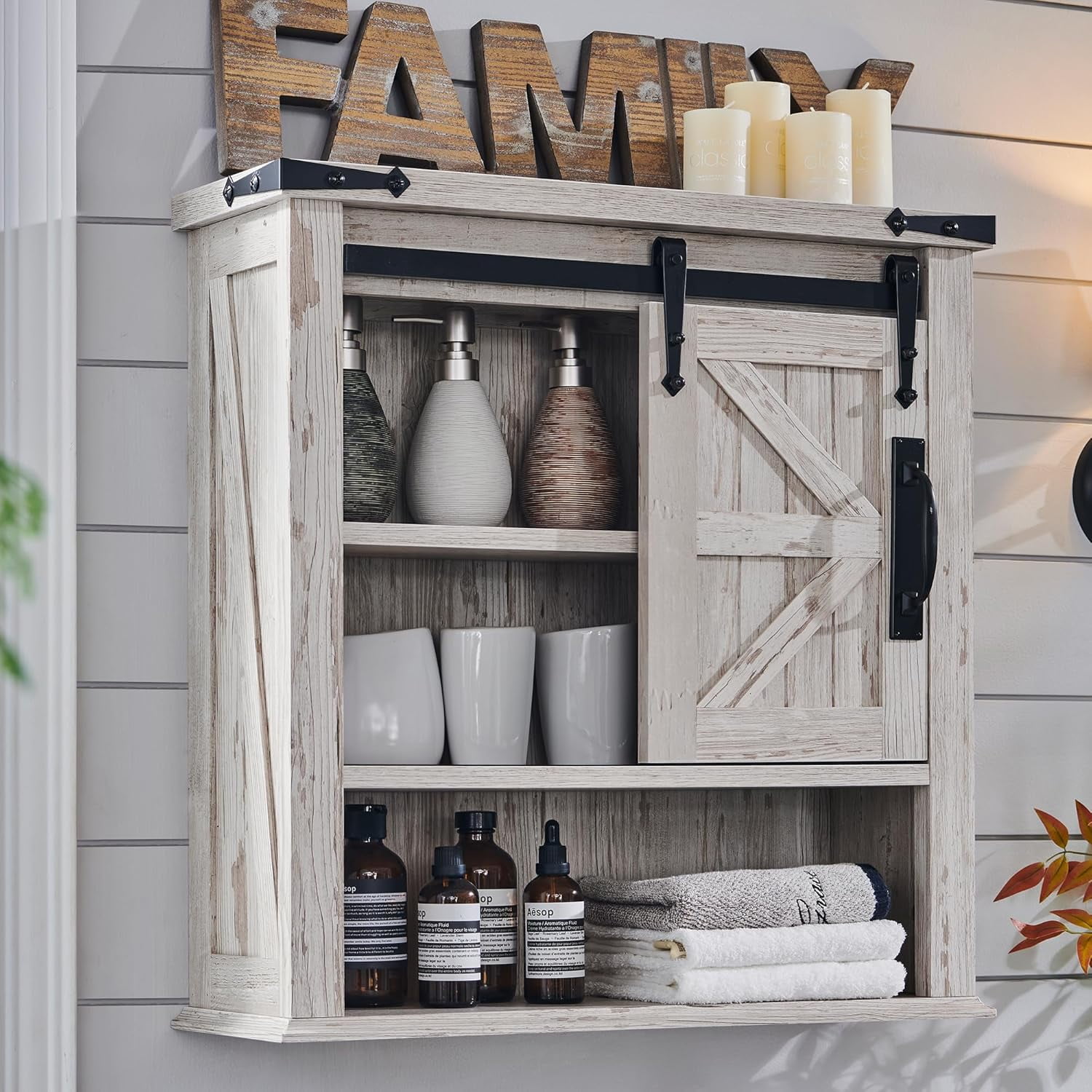 Bathroom Wall Cabinet, Farmhouse Medicine Cabinet with Sliding Barn ...