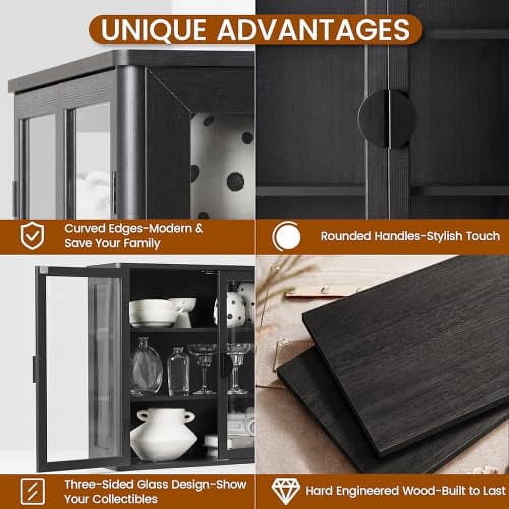 Bathroom Wall Cabinet,Glass Display Wall Mounted Cabinet, Wall Cabinet with Tempered Glass Doors, Kitchen Storage Cabinet, Floating Cabinet with Adjustable Shelves for Living Room, Kitchen