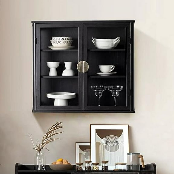 Bathroom Wall Cabinet,Glass Display Wall Mounted Cabinet, Wall Cabinet with Tempered Glass Doors, Kitchen Storage Cabinet, Floating Cabinet with Adjustable Shelves for Living Room,