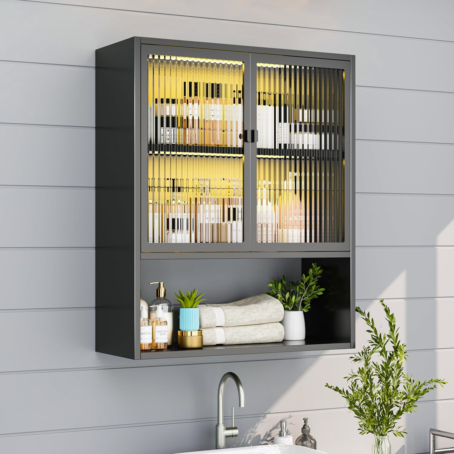 Bathroom Wall Cabinet with Glass Doors, Hanging Medicine Cabinets, Over ...