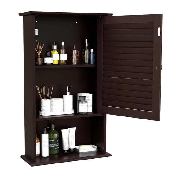 Bathroom Wall Cabinet, Large Capacity Storage Cabinet (Brown) Single Louver Door, Height Adjustable Shelf, Wood Wall Mounted Medicine Cabinet for Bathroom, Living Room, Kitchen