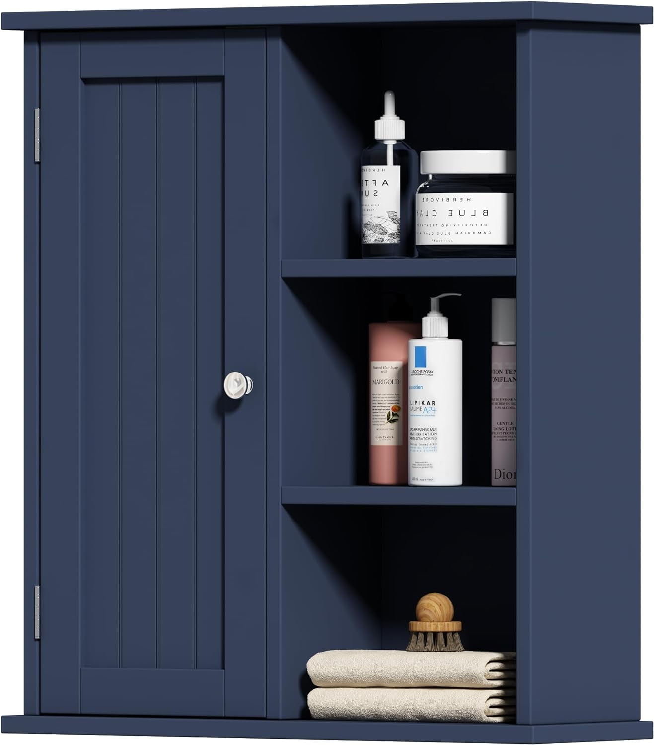 Bathroom Wall Medicine with Door and 3 Open Shelves