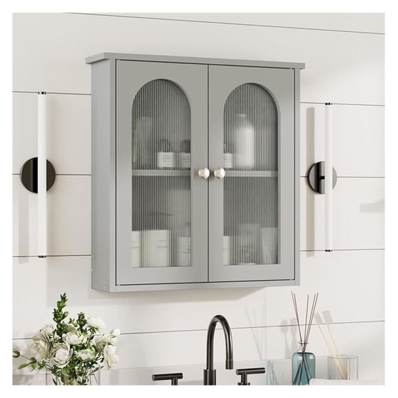 Bathroom Wall Cabinet,Medicine Cabinets Wall Mounted with Arched,Bathroom Medicine Cabinet Over Toilet,Surface Mount Medicine Cabinet for Laundry Room,Kitchen,Grey Storage Cabinet 22x23