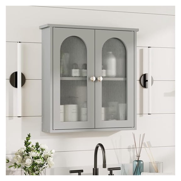 Bathroom Wall Cabinet,Medicine Cabinets Wall Mounted with Arched,Bathroom Medicine Cabinet Over Toilet,Surface Mount Medicine Cabinet for Laundry Room,Kitchen,Grey Storage Cabinet 22x23