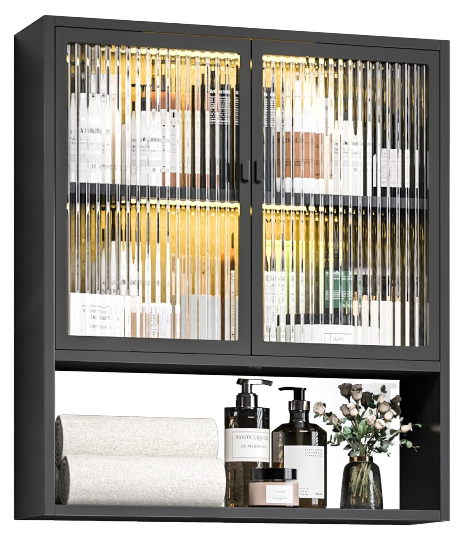 Bathroom Wall Cabinet, Metal Bathroom Wall Cabinet with Glass Doors and ...