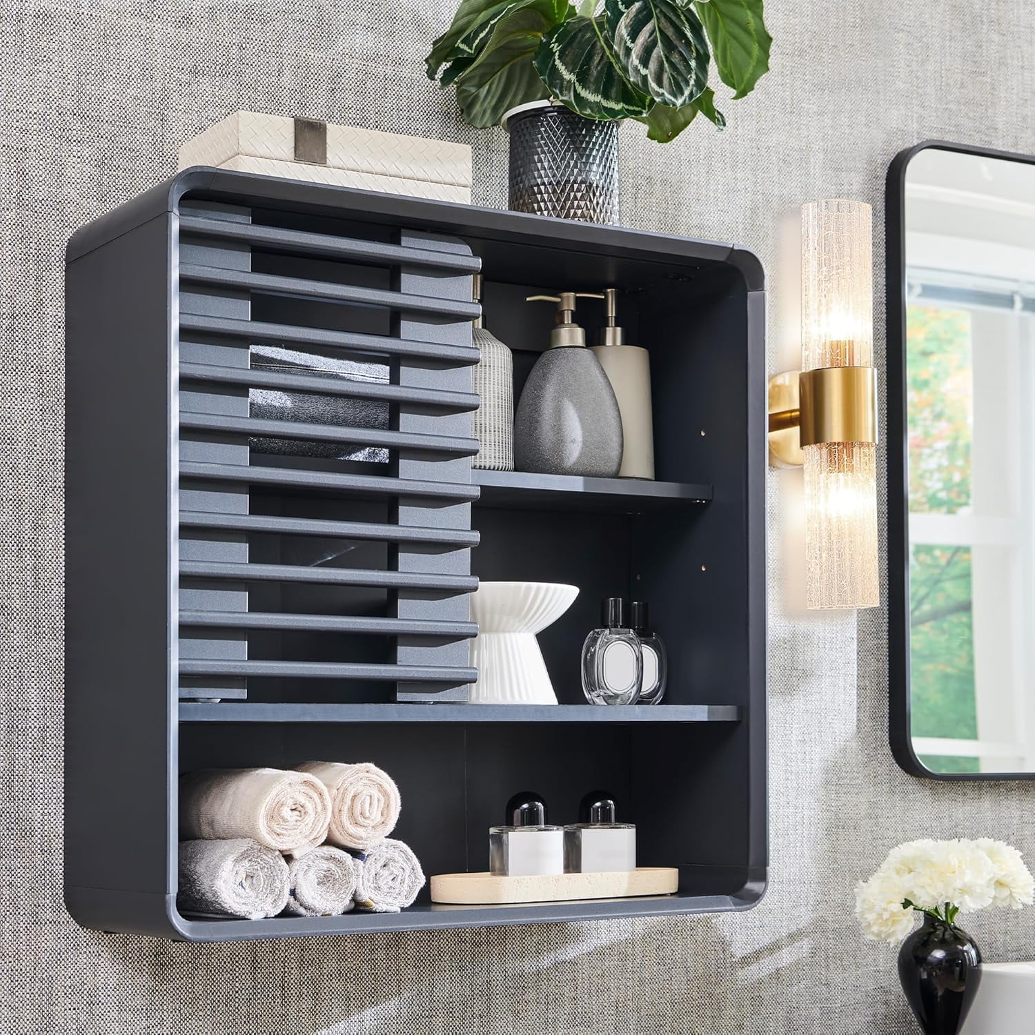 Bathroom Wall Cabinet, Mid-Century Medicine Cabinet with Slatted ...