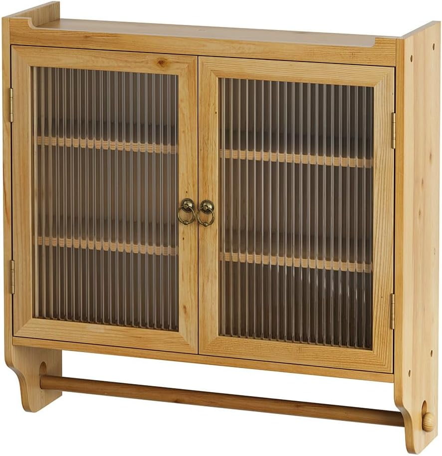Bathroom Wall Cabinet, Mid-Century Over The Toilet Storage Cabinet with 2 Fluted Glass Door ...