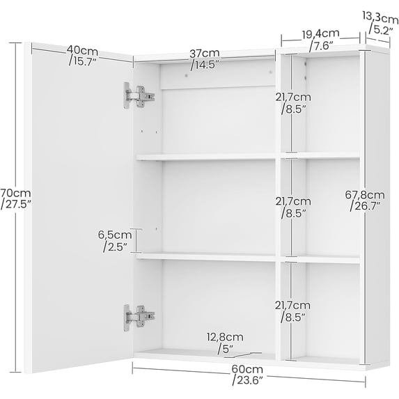 Bathroom Wall Cabinet with Mirror, Bathroom Vanity Mirror Cabinet, Mirrored Medicine Cabinet for Bathroom, Storage Cabinet with Mirror, Wall Cabinet, for Bathroom, Bedroom, Entryway, White
