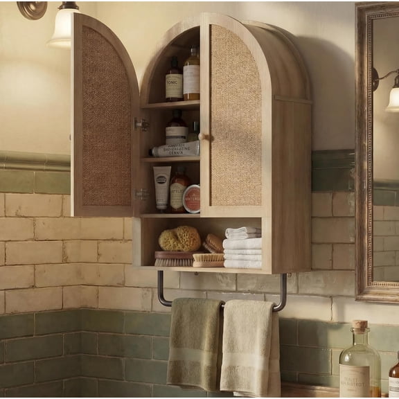 Bathroom Wall Cabinet, Modern Medicine Cabinet with with Adjustable Wood Shelf, Large Storage Cabinet for Bathroom, Livingroom, Kitchen, Nature