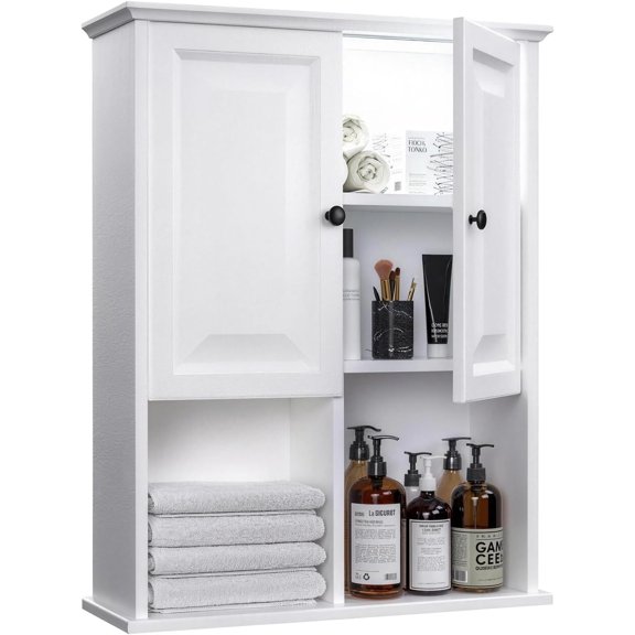 Bathroom Wall Cabinet with Motion Sensor LED Light, Wooden Medicine Cabinet Wall Mounted Cupboard, Over Toilet Storage Cabinet with Buffering Hinges and Adjustable Shelf - Modern White