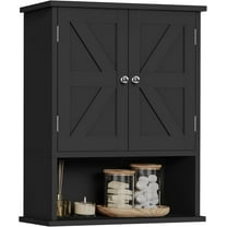 Bathroom Wall Cabinet, Over The Toilet Space Saver Storage Cabinet with Barn Doors & Adjustable Shelf, Hanging Medicine Cabinet, White Black