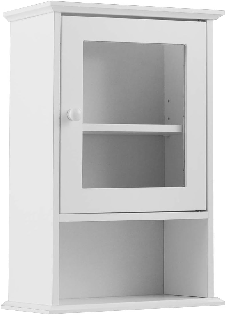 Bathroom Wall Cabinet, Small Bathroom Medicine Cabinet Wall Mounted w/Adjustable Shelf, Tempered Glass Door, 3-Tier Over Toilet Storage Cabinet for Kitchen Laundry Room, 14 x 20 Inches,