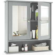 Bathroom Wall Cabinet Storage, Medicine Cabinets with Mirror 2 Doors and Adjustable Shelf, Wall Mounted Cupboard Mirrored Vanity Cabinet for Rv Bathroom Restroom Kitchen (Grey)