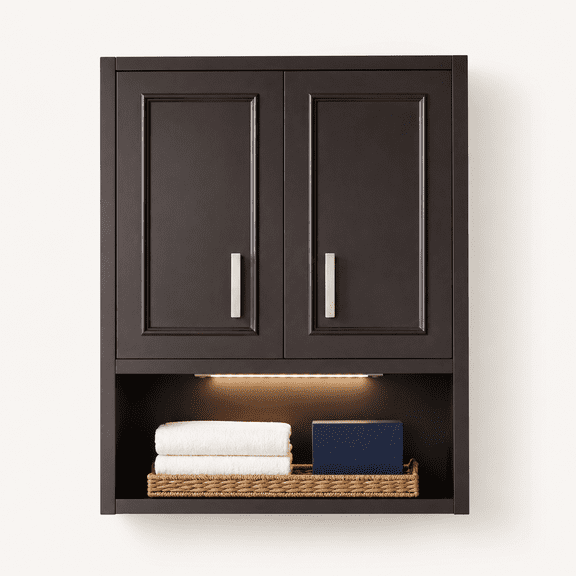 Bathroom Wall Cabinet Above Toilet with DIY Lighting | Wood Wall mounted Cabinet for Entryway Laundry Room Kitchen, Soft-Close Hinge, 2 Door Over Toilet Cabinets