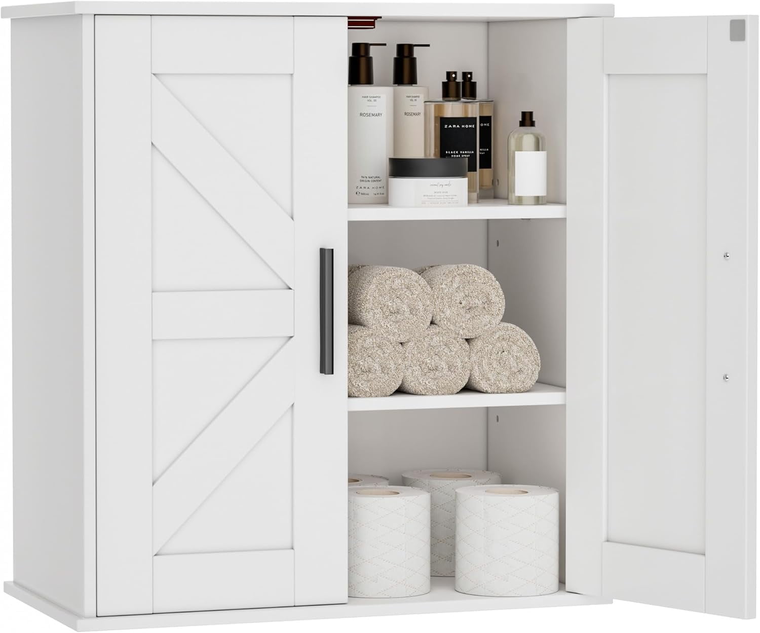 Bathroom Wall Cabinet, Over Toilet Storage Cabinet with Barn Doors and Adjustable Shelves, 3-Tier Medicine Cabinet Wall Mounted, for Bathroom, Kitchen, Entryway, Laundry Room, White, (11.8" D)