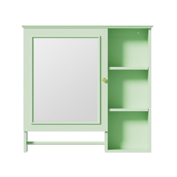 Bathroom Wall Cabinet, Over The Toilet Wall Mounted Storage Cabinet With Single Mirror Door And Adjustable Shelf, 3 Open Fixed Shelves, For Laundry Room