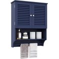 thumbnail image 1 of Bathroom Wall Cabinet with Towels Bar, 23.6" L x7.9 W x27.5 H MDF Material Medicine Cabinet, 2 Doors Over The Toilet Space Saver Storage Cabinet with Large Space, Navy Blue, 1 of 15