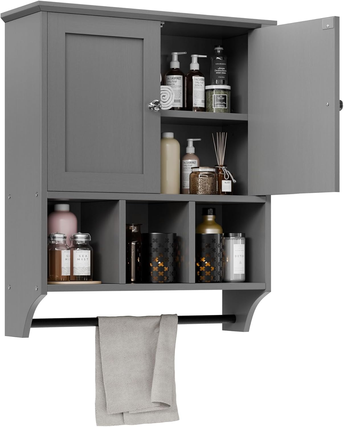 Bathroom Wall Cabinet with Towels Bar, Medicine Cabinet with 2 Door ...