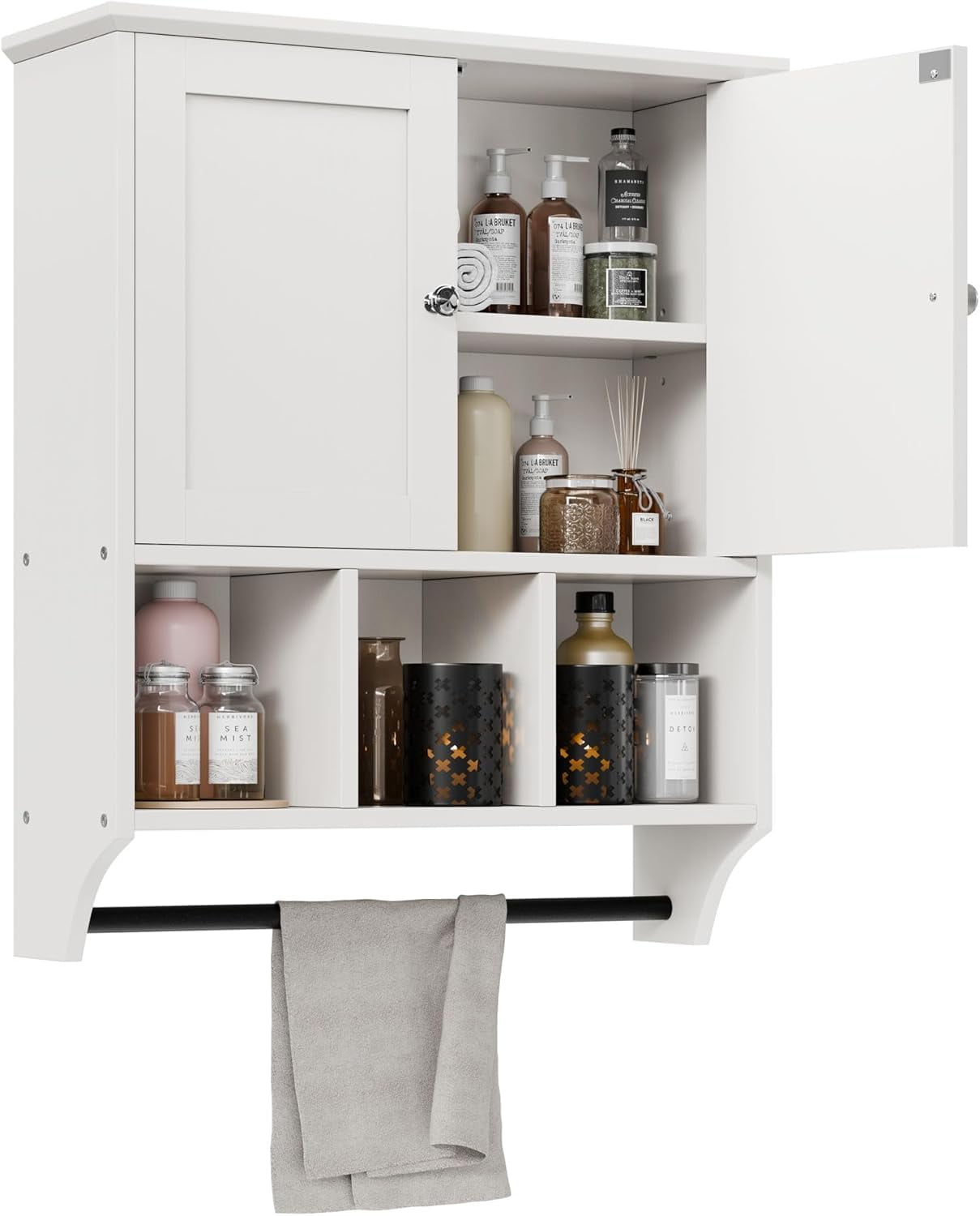 Bathroom Wall Cabinet with Towels Bar, Medicine Cabinet with 2 Door ...