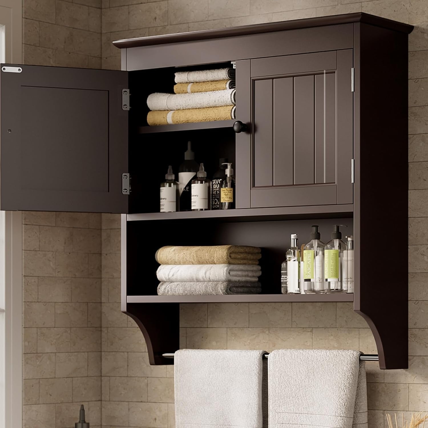 Bathroom Wall Cabinet with Towels Bar, Wall Mounted Medicine Cabinet ...