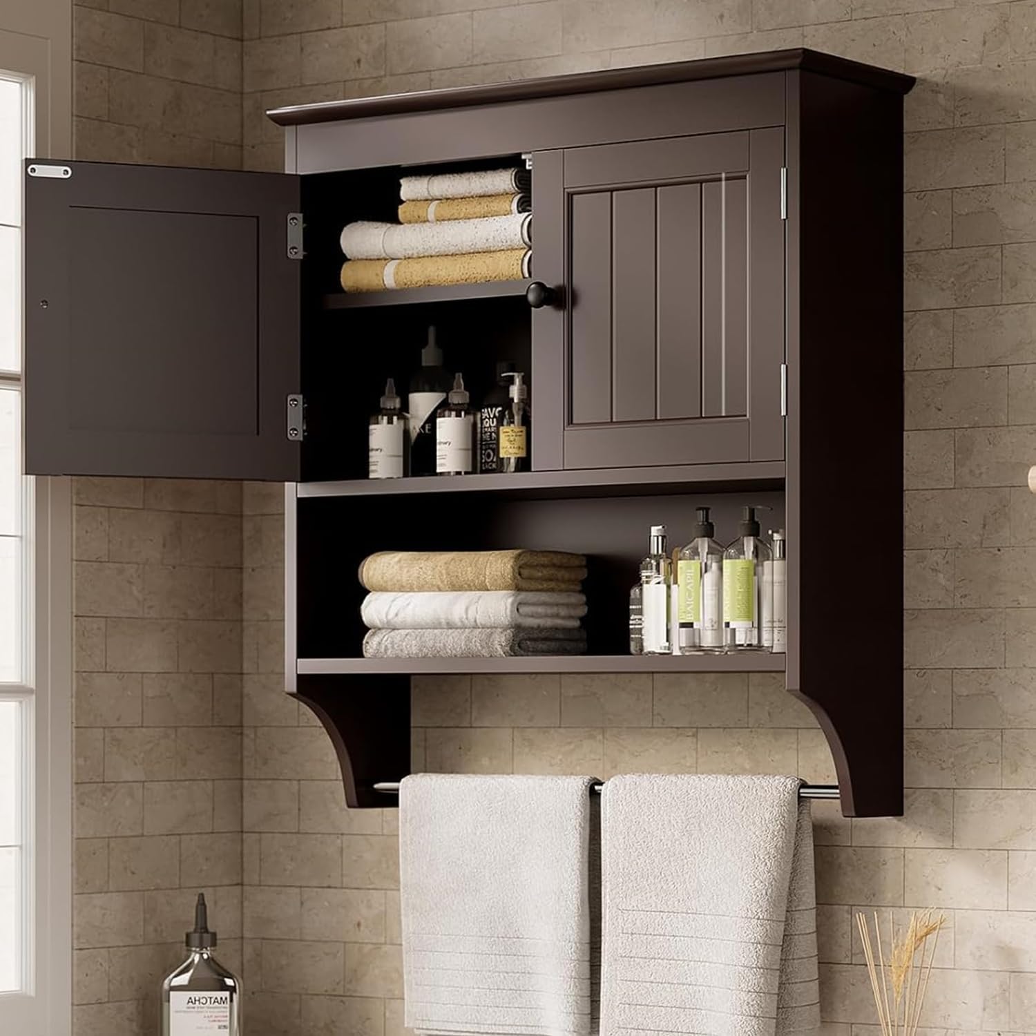 Bathroom Wall Cabinet with Towels Bar, Wall Mounted Medicine Cabinet ...