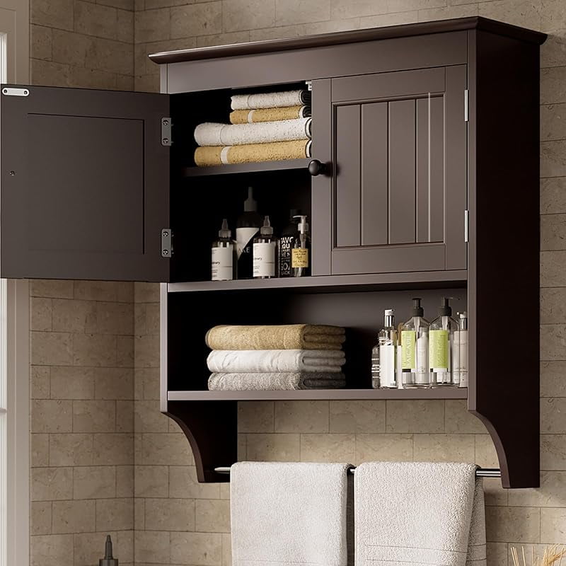Bathroom Wall Cabinet with Towels Bar, Wall Mounted Medicine Cabinet ...