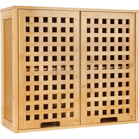 Bathroom Wall Cabinet Wall Mounted Organizer, Medicine Cabinet, Over The Toilet Storage, Bamboo Medicine Cabinets with Doors and Shelves, Wall Storage for Bathroom Kitchen Living Room