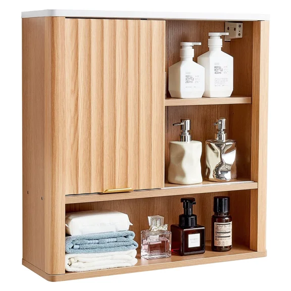 Bathroom Wall Cabinet, Wall Mounted Storage Organizer with 3-Level Adjustable Shelf, Waterproof MDF & Particleboard