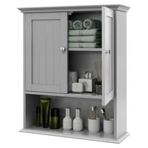 Bathroom Wall Cabinet, Wall Mounted Storage Organizer with Double Doors & Adjustable Shelf - 23.5 x 7.5 x 28 inches (White)