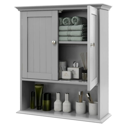 Bathroom Wall Cabinet, Wall Mounted Storage Organizer with Double Doors & Adjustable Shelf - 23.5 x 7.5 x 28 inches (White)