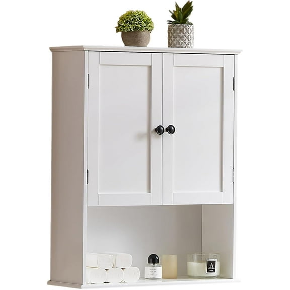 Bathroom Wall Cabinet, White 30" x 24" Wood Wall Mounted Medicine Cabinet, Hanging Cabinet Over Toilet Storage Adjustable Shelves Cupboard with Large Space for Laundry Room, Bedroom Kitchen