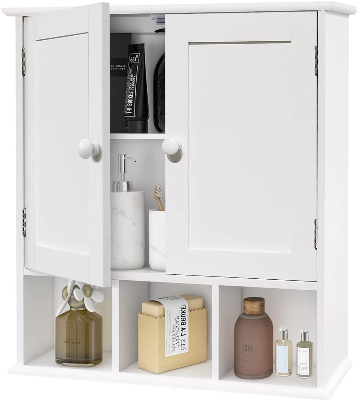 Bathroom Wall Cabinet with 2 Door Adjustable Shelves,Over The Toilet ...