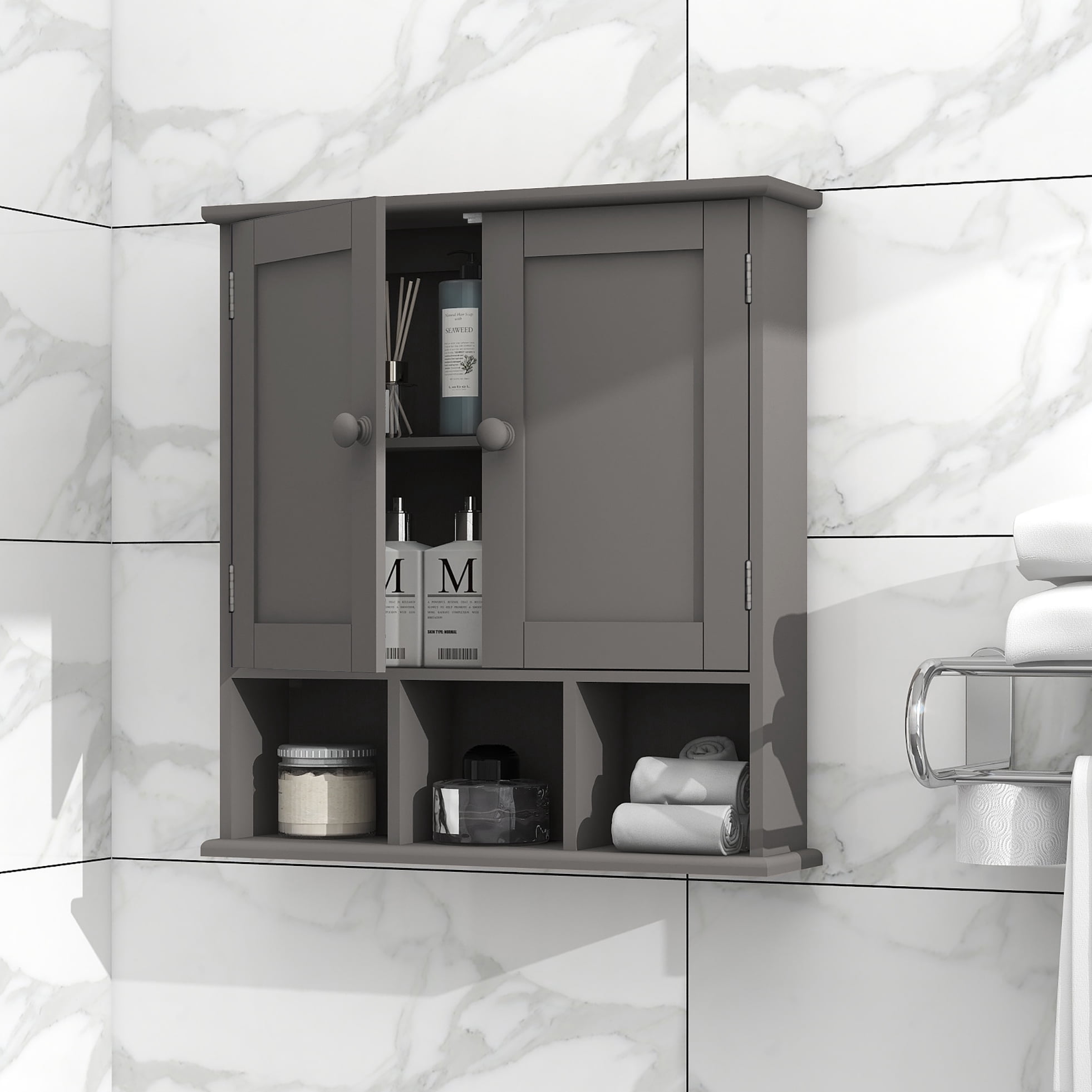 TaoHFE Bathroom Wall Cabinet, Adjustable Shelves, Over Toilet Storage ...