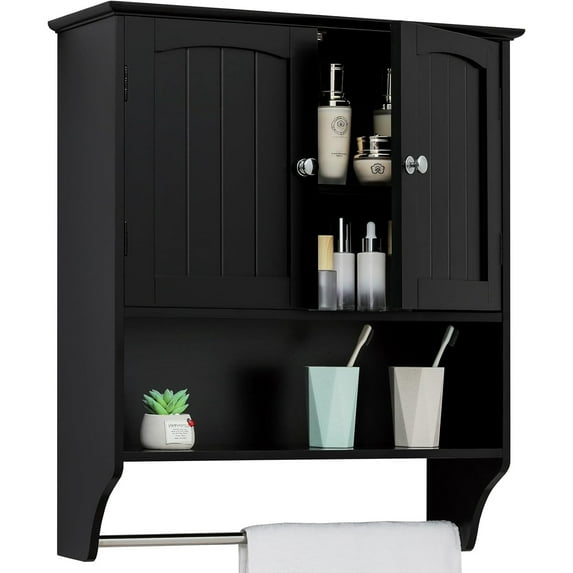 Bathroom Wall Cabinet with Adjustable Shelf & Doors, Over The Toilet Storage Cabinet, Medicine Cabinet for Bathroom, Laundry Room, Kitchen, Black