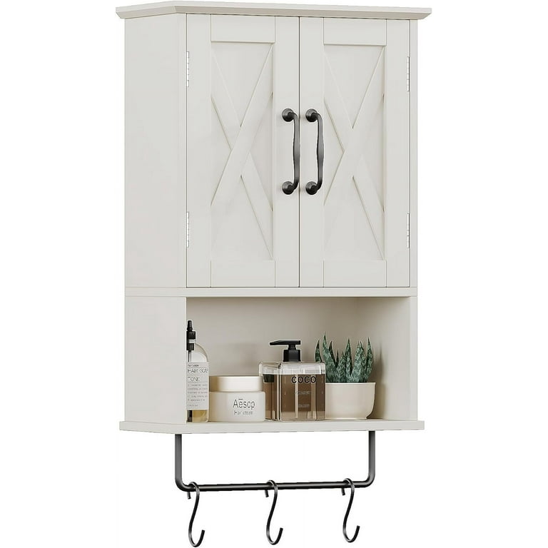 Bathroom Wall Cabinet with Adjustable Shelves 3 Hooks 7 D x 15 W x 22 H White Walmart