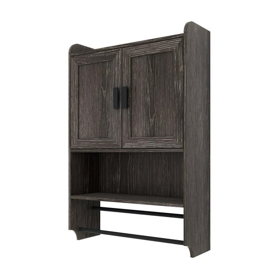 Bathroom Wall Cabinet with Doors,Adjustable Shelf,Towel Bar and Paper Holder, Over The Toilet Storage Cabinet, Medicine Cabinet for Bathroom-Grey