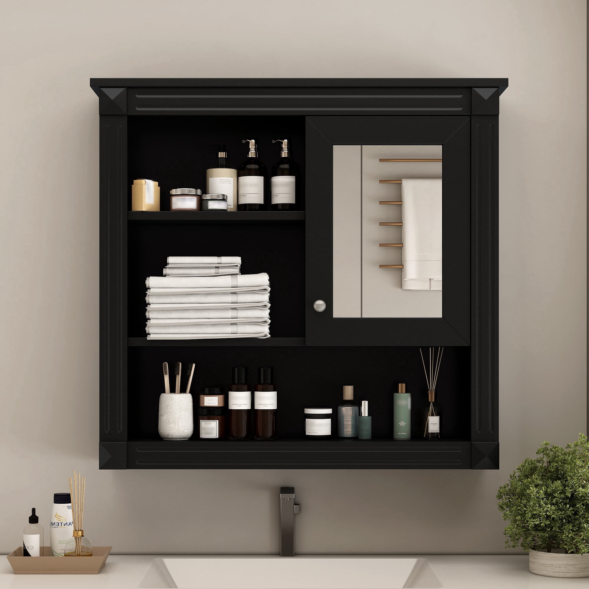 Bathroom Wall Cabinet with Mirror, 32'' Wall Mounted Medicine Cabinet with 4 Shelves, Mirrored Door Over Toilet Storage Cabinet& Adjustable Shelves