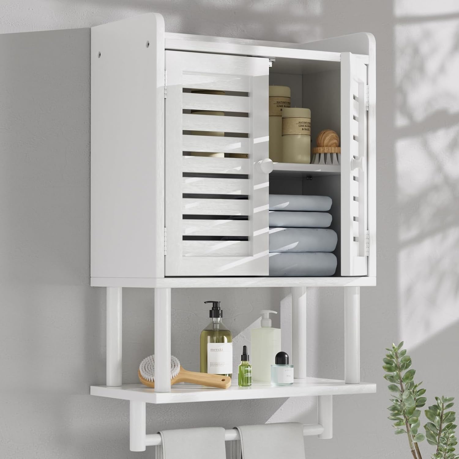 Bathroom Wall Cabinets, Bamboo Medicine Cabinets with Towel Bar ...