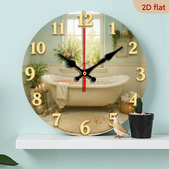 Bathroom Wall Clock with Bathtub Theme Pattern, Perfect Decorative Hanging Clock for Bathroom and Bedroom, Ideal Gift for Family and Friends to Enhance Home Interior Decor