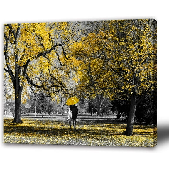 Bathroom Wall Décor Gray Yellow Wall Art Fall Canvas Prints Art Natural Scenery Wall Picture Forest Painting Tree Artwork for Wall Black and White Wall Décor Bedroom Room Décor-12x16inches
