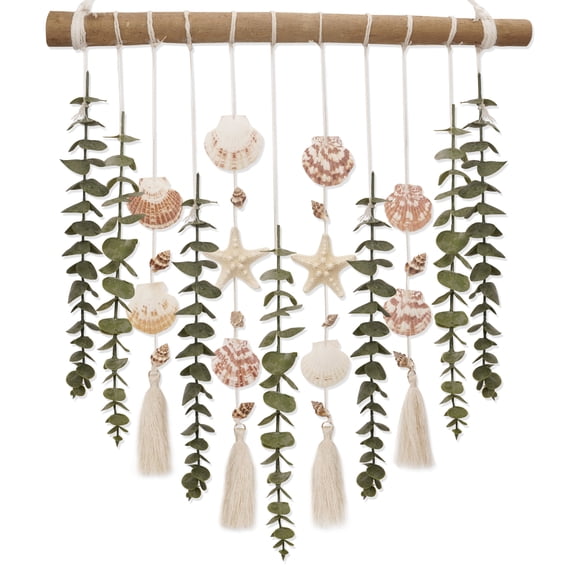 Bathroom Wall Decor Artificial Eucalyptus Boho Bedroom Decor Fake Eucalyptus Plants Leaves with Seashell on Stick Coastal Decoration Cyitimo