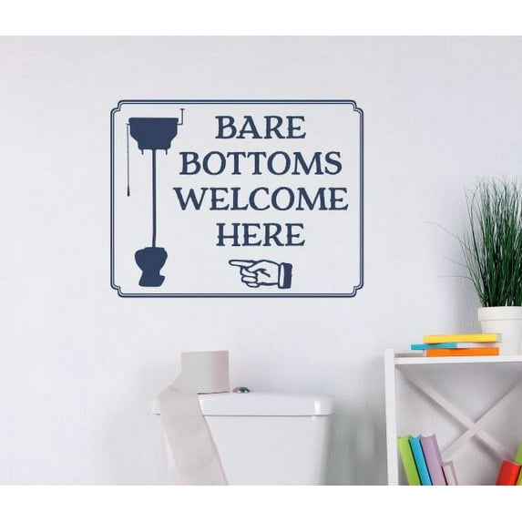 Bathroom Wall Decor Bare Bottoms Welcome Fun Decal Sticker Camper Quote 23x18-Inch Deep Blue