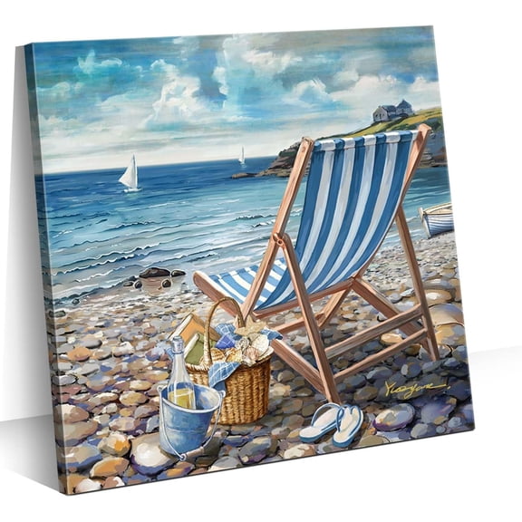 Bathroom Wall Decor Beach Wall Art Ocean Theme Blue Picture Canvas Print Modern Coastal Artwork Framed Hanging Dining Office Living Room