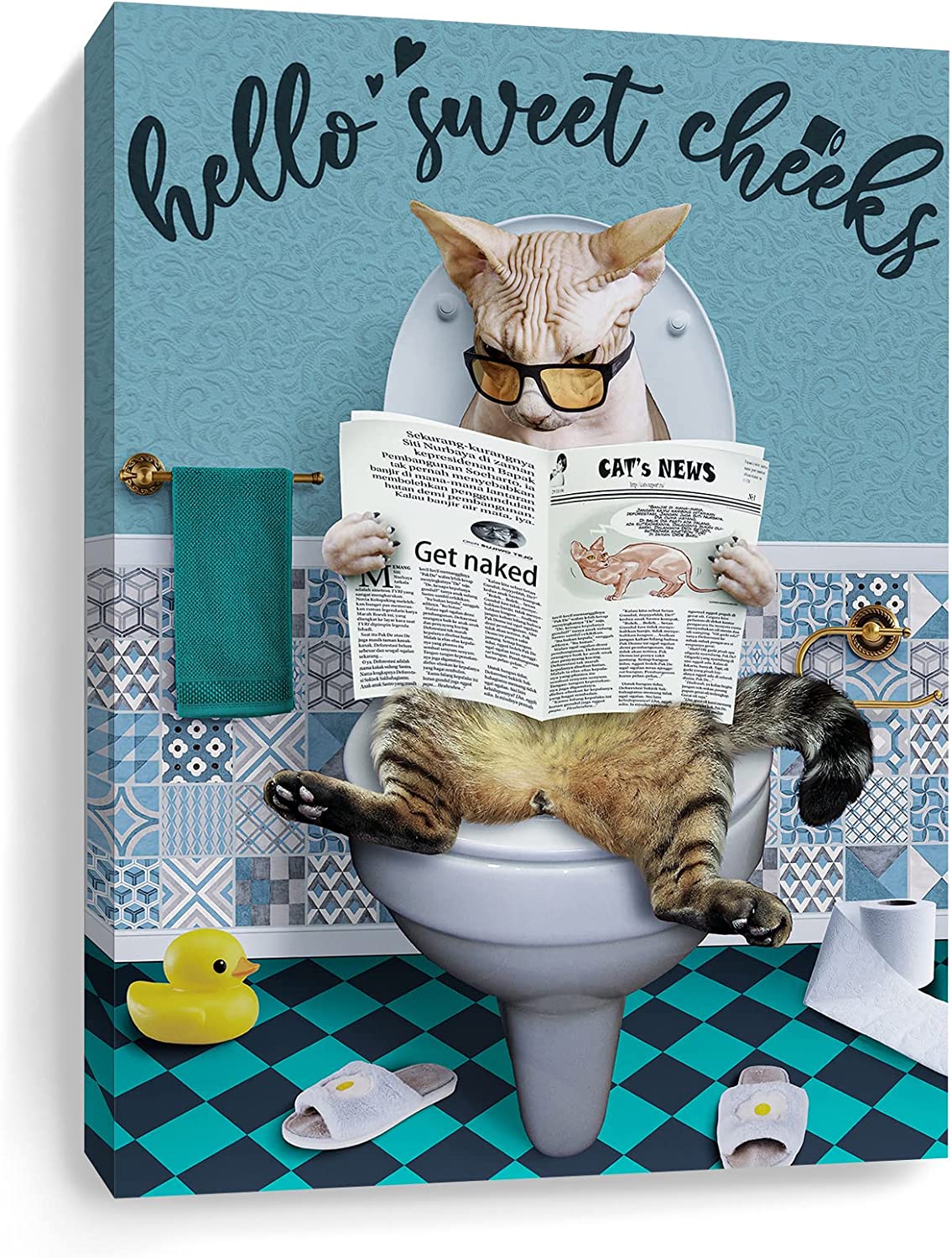 Bathroom Wall Decor Cat Poster 12x16 In Funny Get Naked Cats Reading ...