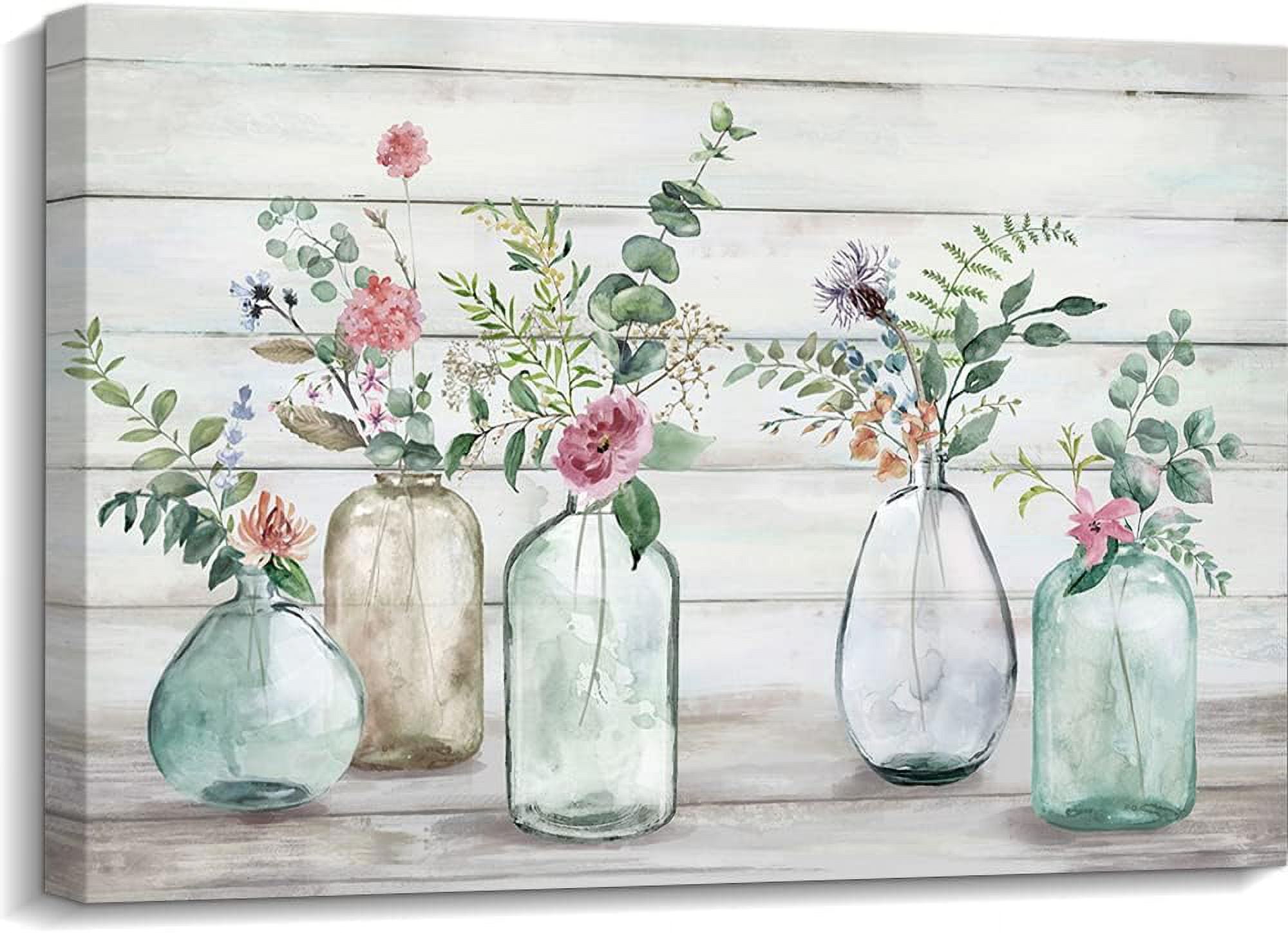 Bathroom Wall Decor Floral Canvas Wall Art, Bathroom Flowers Painting