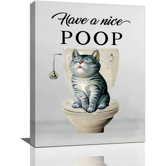 Bathroom Wall Decor Funny Cat Bathroom Wall Art Cat On Toilet Pictures Canvas Print Have A Nice Poop Bathroom Sign Painting Framed Modern Home Artwork For Restroom 12"x16"