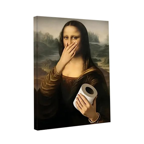 Bathroom Wall Decor Funny, Mona Parody Canvas, Wall Art Canvas, Powder Room Refresh, Earth Tones, Stretched, 1 Pc