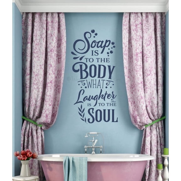 Bathroom Wall Decor Soap Is To The Body Quote Farmhouse Decals Wall Sticker 37x20-Inch Deep Blue