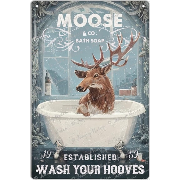 Bathroom Wall Decorations, Funny Moose Bathroom Decor, Wash Your Hooves Metal Poster, Metal Bathtub Bathroom Decoration for Home Hotel Dorm, Moose Gifts For Moose Lovers, 5.5x8 Inches